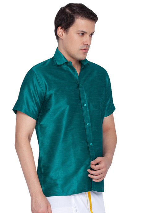 Men's Cotton Art Silk Ethnic Shirt in Green