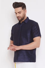 Art Silk Navy Blue Solid Men's Shirt