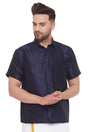 Buy Art Silk Solid Shirt in Navy Blue