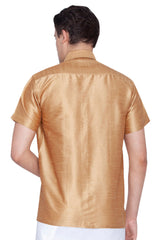 Men's Cotton Art Silk Ethnic Shirt In Gold