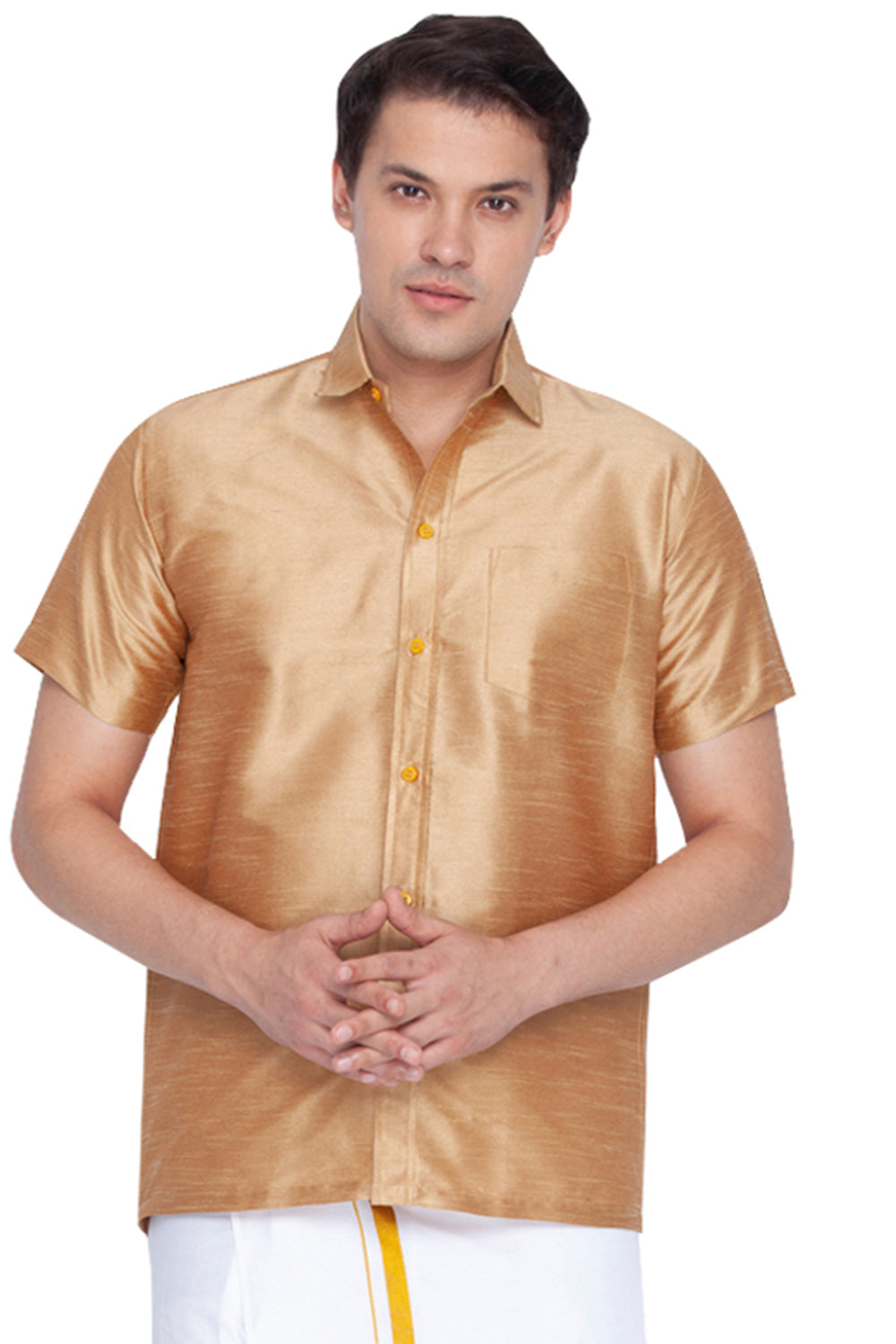 Men's Cotton Art Silk Ethnic Shirt In Gold