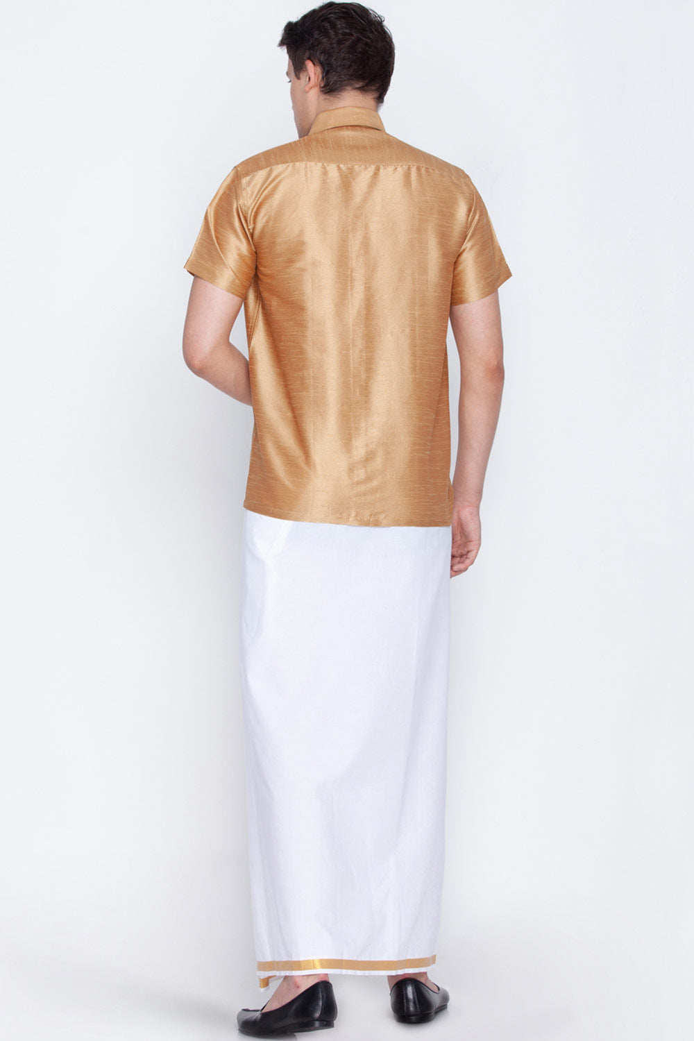 Casual Wear Art Silk Golden Shirt and Lungi