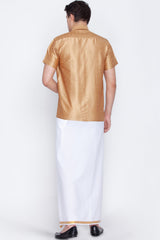 Casual Wear Art Silk Golden Shirt and Lungi