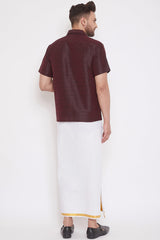 Solid Maroon Shirt and Mundu for Casual Wear