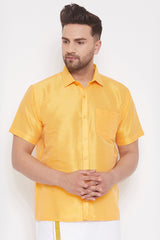 Men's Yellow Art Silk Shirt 