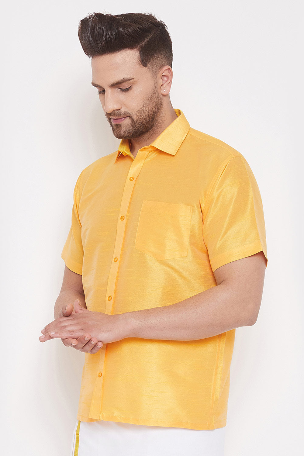 Art Silk Yellow Solid Men's Shirt