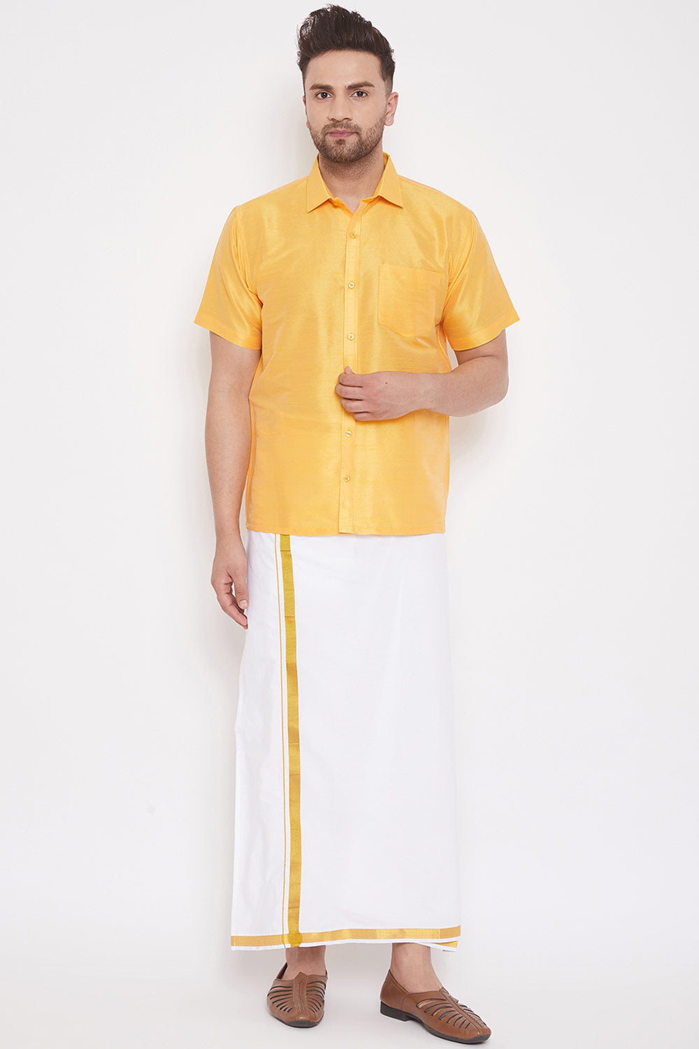 Shop Art Silk Yellow Shirt Online.