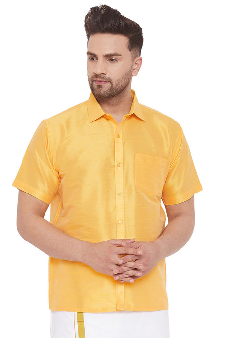 Buy Art Silk Solid Shirt in Yellow