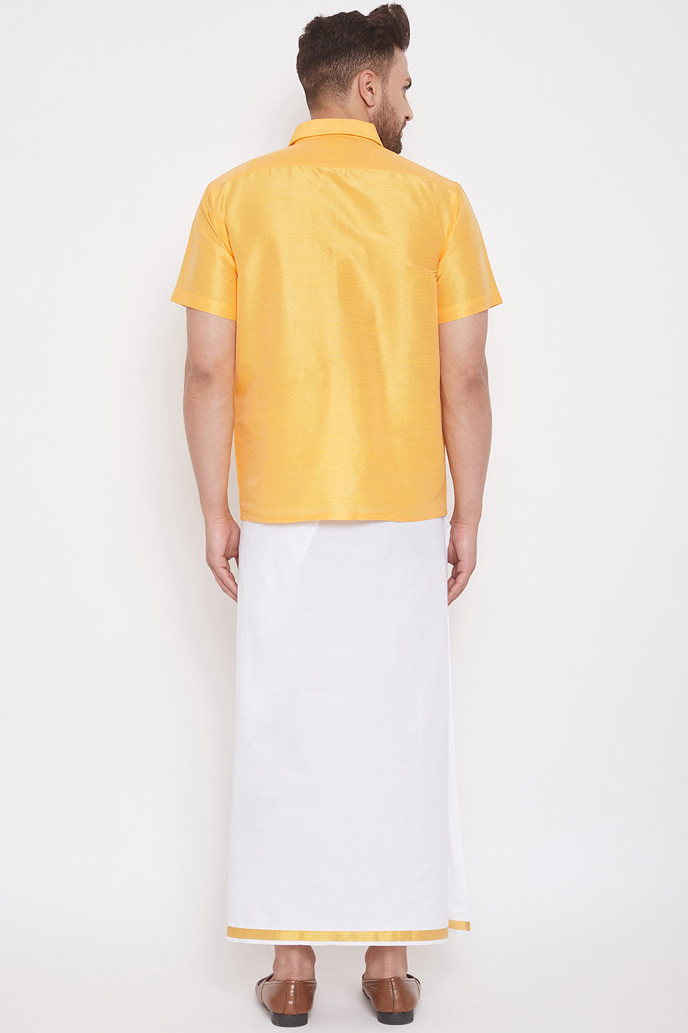 Solid Yellow Shirt and Mundu for Casual Wear