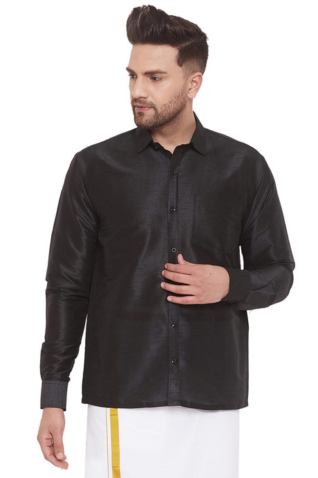 Buy Art Silk Solid Shirt in Black