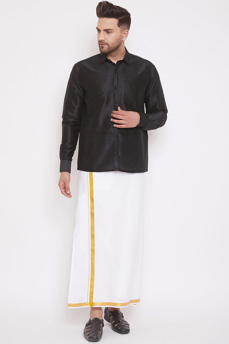 Black Art Silk Shirt and Mundu for Men's