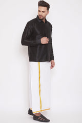 Art Silk Solid Black Shirt and Mundu