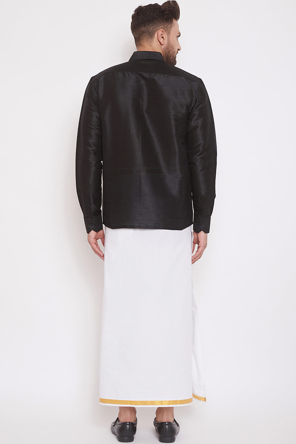 Solid Black Shirt and Mundu for Casual Wear