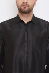 Latest Casual Art Silk Black Shirt and Mundu
