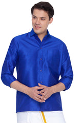 Buy Men's Cotton Silk Blend Solid Shirt in Royal Blue