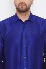 Designer Art Silk Blue Shirt and Mundu