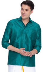 Buy Men's Cotton Silk Blend Solid Shirt in Bottle Green