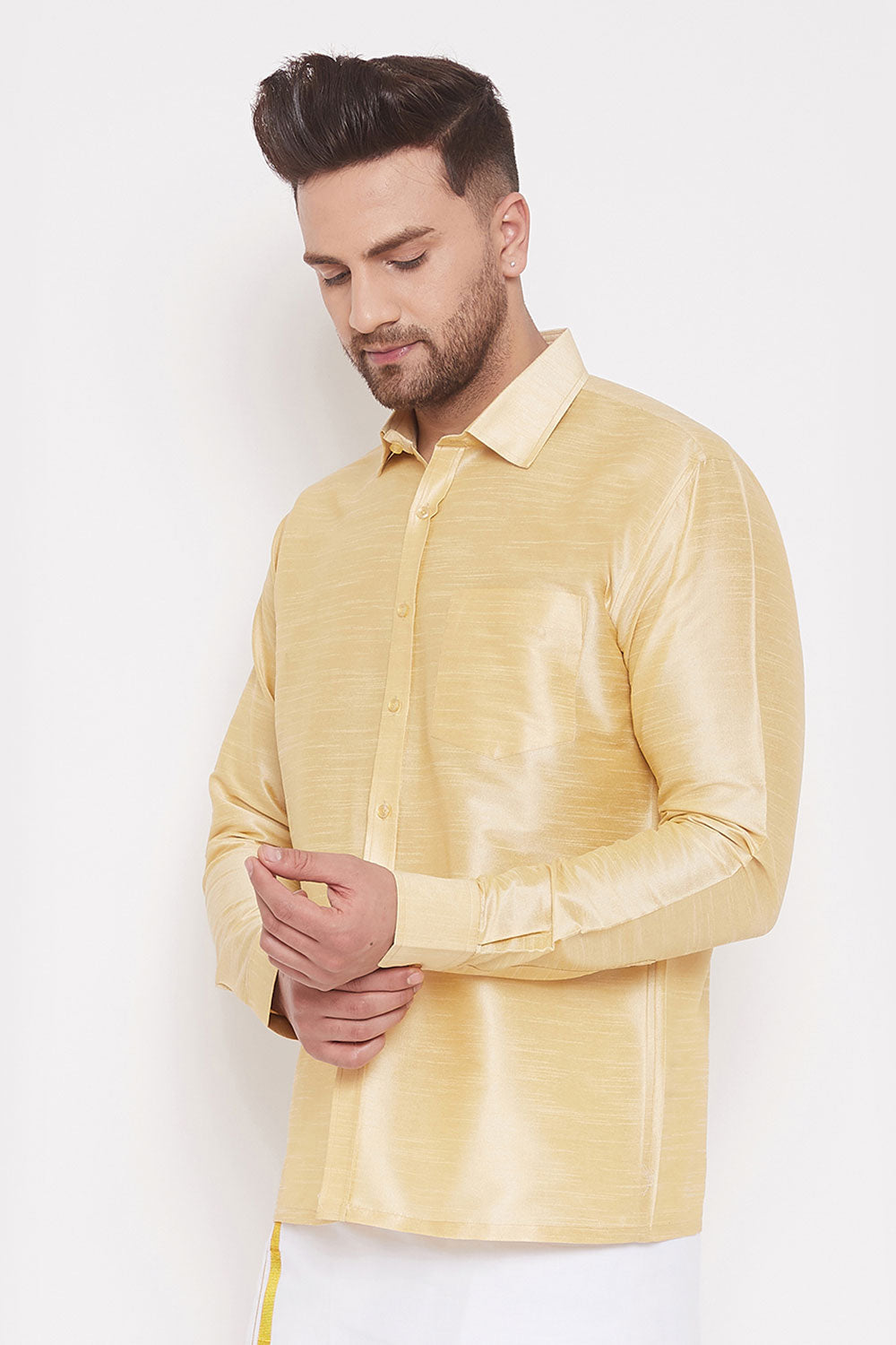 Art Silk Gold Solid Men's Shirt