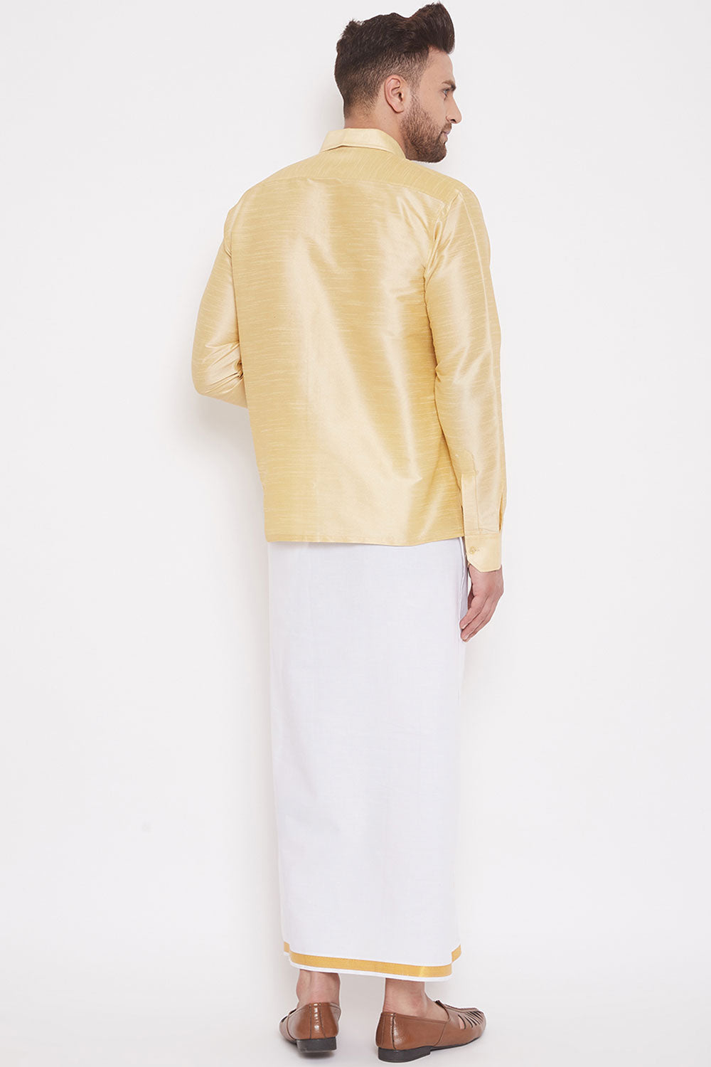 Solid Cream Shirt and Mundu for Casual Wear