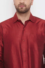 Fancy Art Silk Maroon Shirt and Mundu