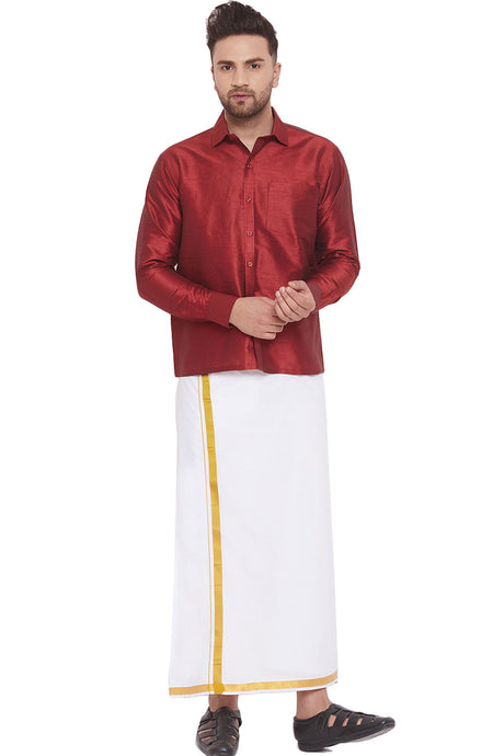 Buy Art Silk Solid Shirt and Mundu in Maroon