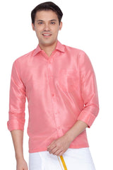 Buy Men's Cotton Silk Blend Solid Shirt in Pink