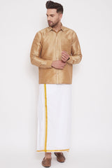 Golden Art Silk Shirt and Mundu for Men's