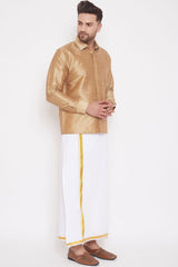 Art Silk Solid Golden Shirt and Mundu