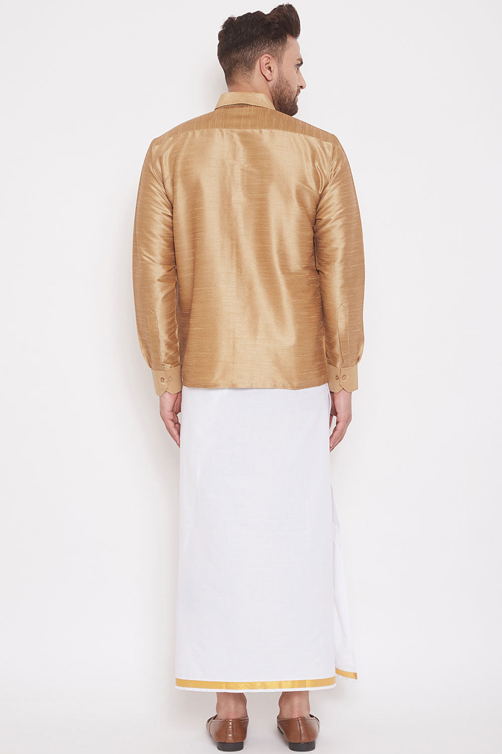 Solid Golden Shirt and Mundu for Casual Wear