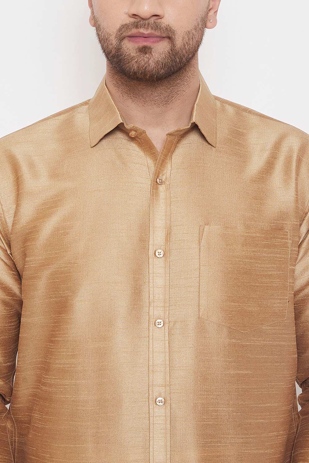 Casual Art Silk Golden Shirt and Mundu