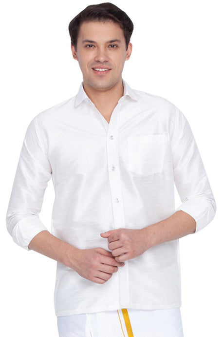 Buy Men's Cotton Silk Blend Solid Shirt in White