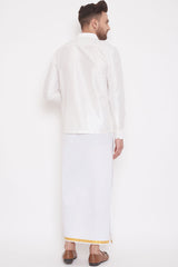 Solid White Shirt and Mundu for Casual Wear