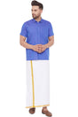 Buy Blended Cotton Solid Shirt and Mundu in Blue