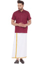 Buy Blended Cotton Solid Shirt and Mundu in Maroon