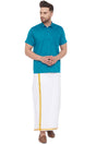 Buy Blended Cotton Solid Shirt and Mundu in Turquoise