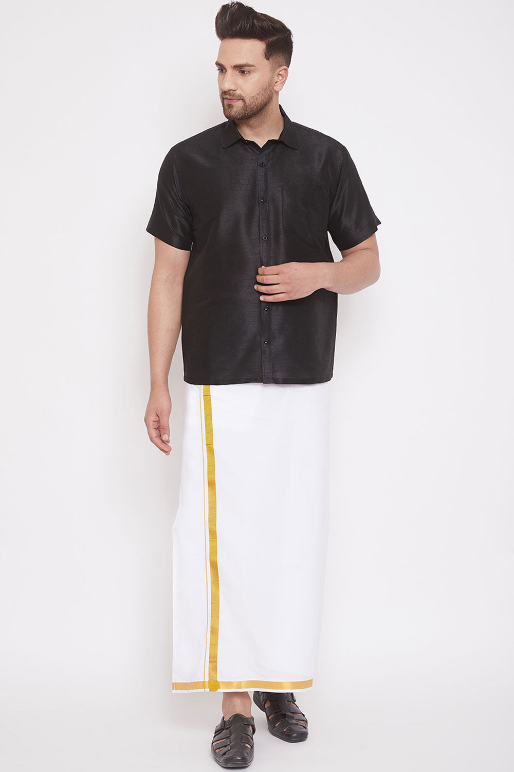 Black Art Silk Shirt and Mundu for Men's