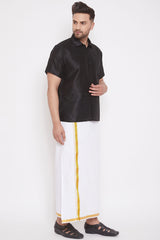 Art Silk Solid Black Shirt and Mundu