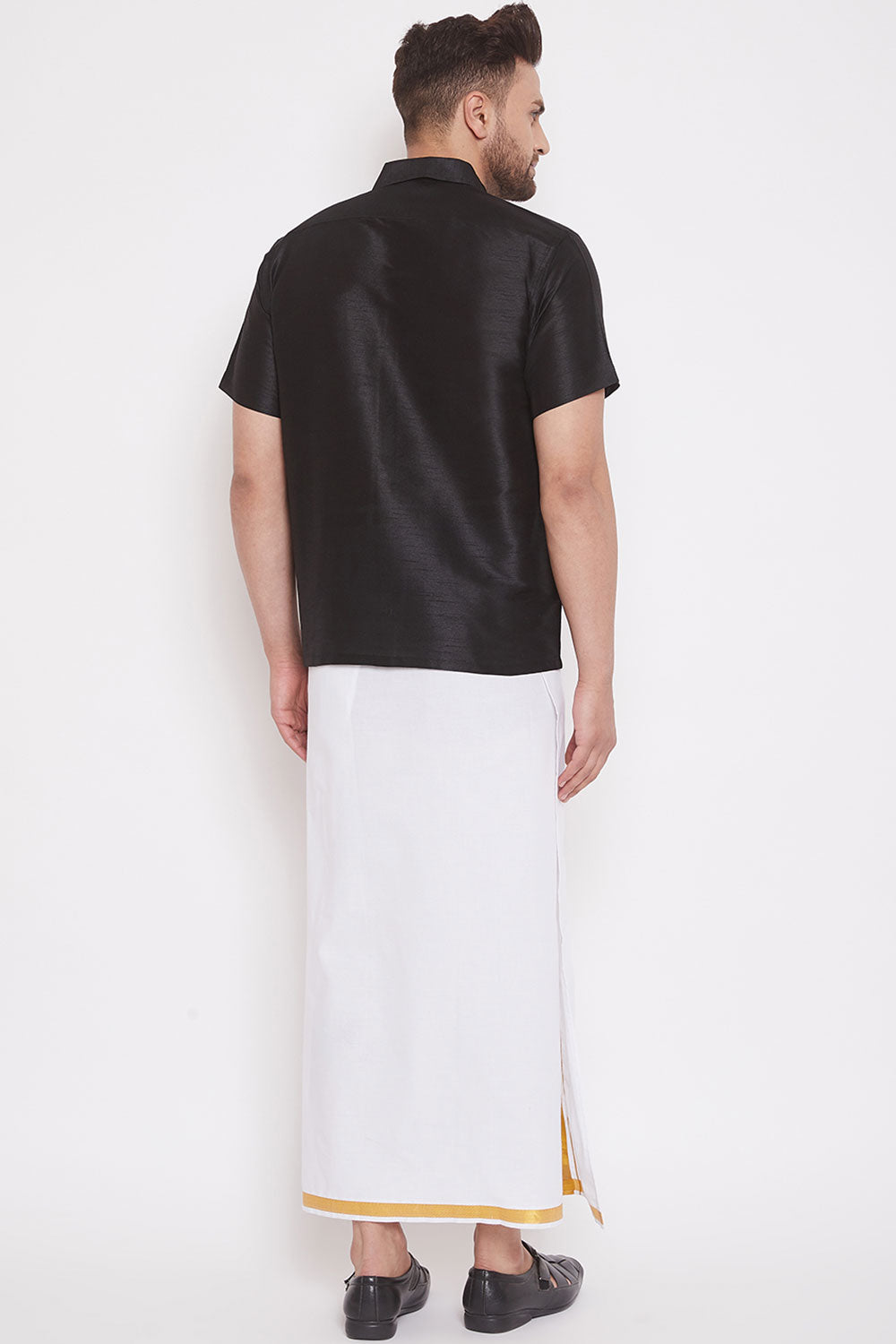 Solid Black Shirt and Mundu for Casual Wear