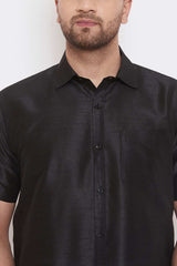 Latest Casual Art Silk Black Shirt and Lungi