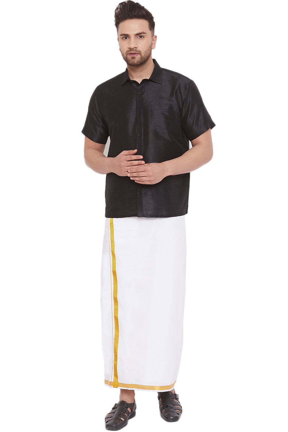 Buy Art Silk Solid Shirt and Mundu in Black