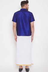 Solid Blue Shirt and Mundu for Casual Wear