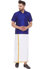 Buy Art Silk Solid Shirt and Mundu in Blue