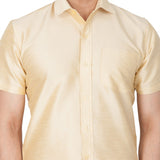 Men's Cotton Art Silk Solid Ethnic Shirt in Gold
