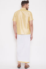 Solid Cream Shirt and Mundu for Casual Wear