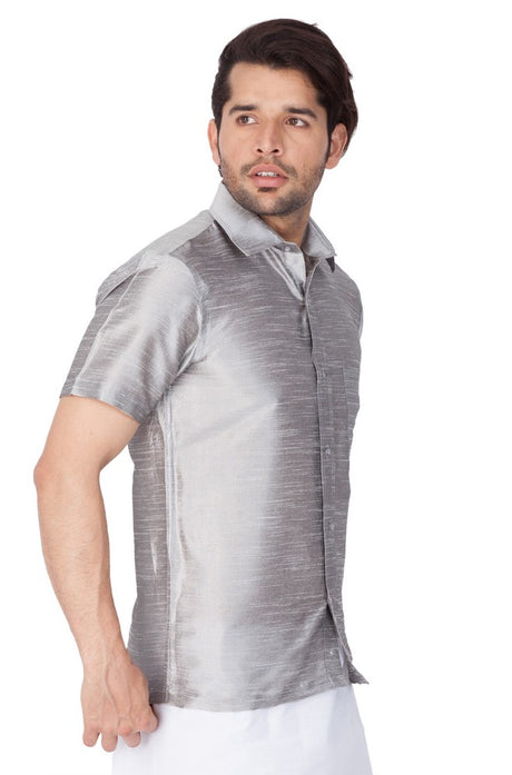 Men's Cotton Art Silk Solid Ethnic Shirt in Grey