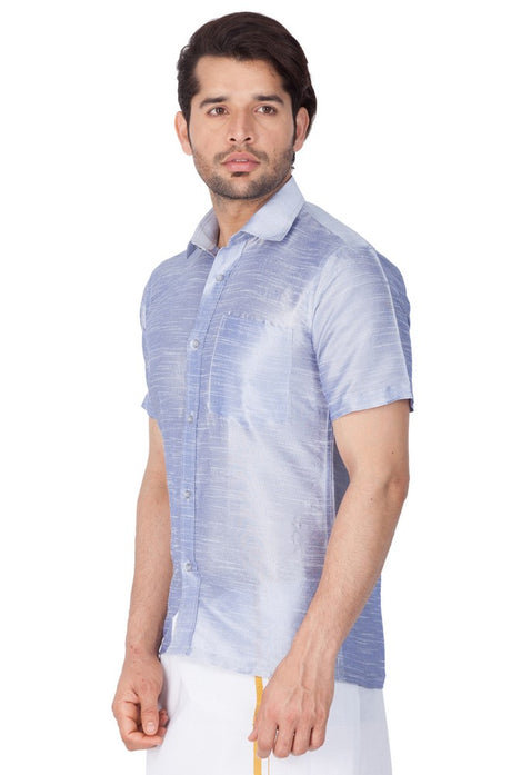 Men's Cotton Art Silk Solid Ethnic Shirt in Light Blue