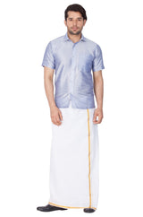 Men's Cotton Art Silk Solid Ethnic Shirt In Light Blue