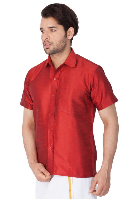 Men's Cotton Art Silk Solid Ethnic Shirt In Maroon