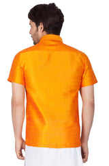 Men's Cotton Art Silk Solid Ethnic Shirt in Orange
