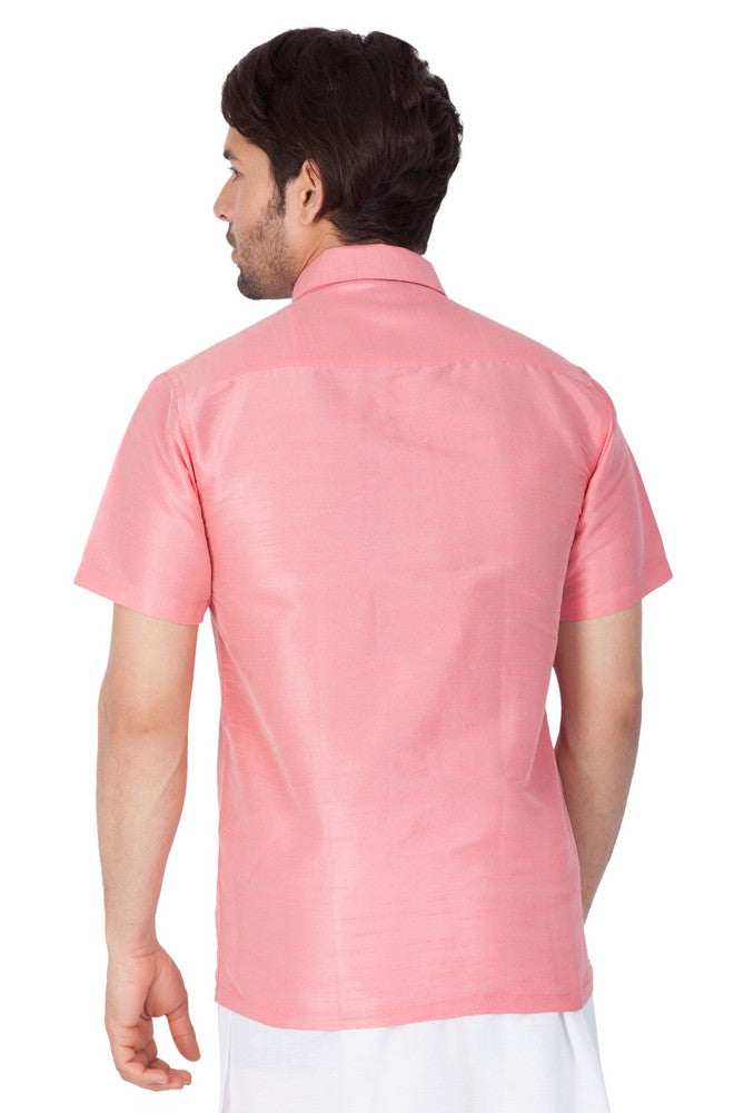 Men's Cotton Art Silk Solid Ethnic Shirt In Pink